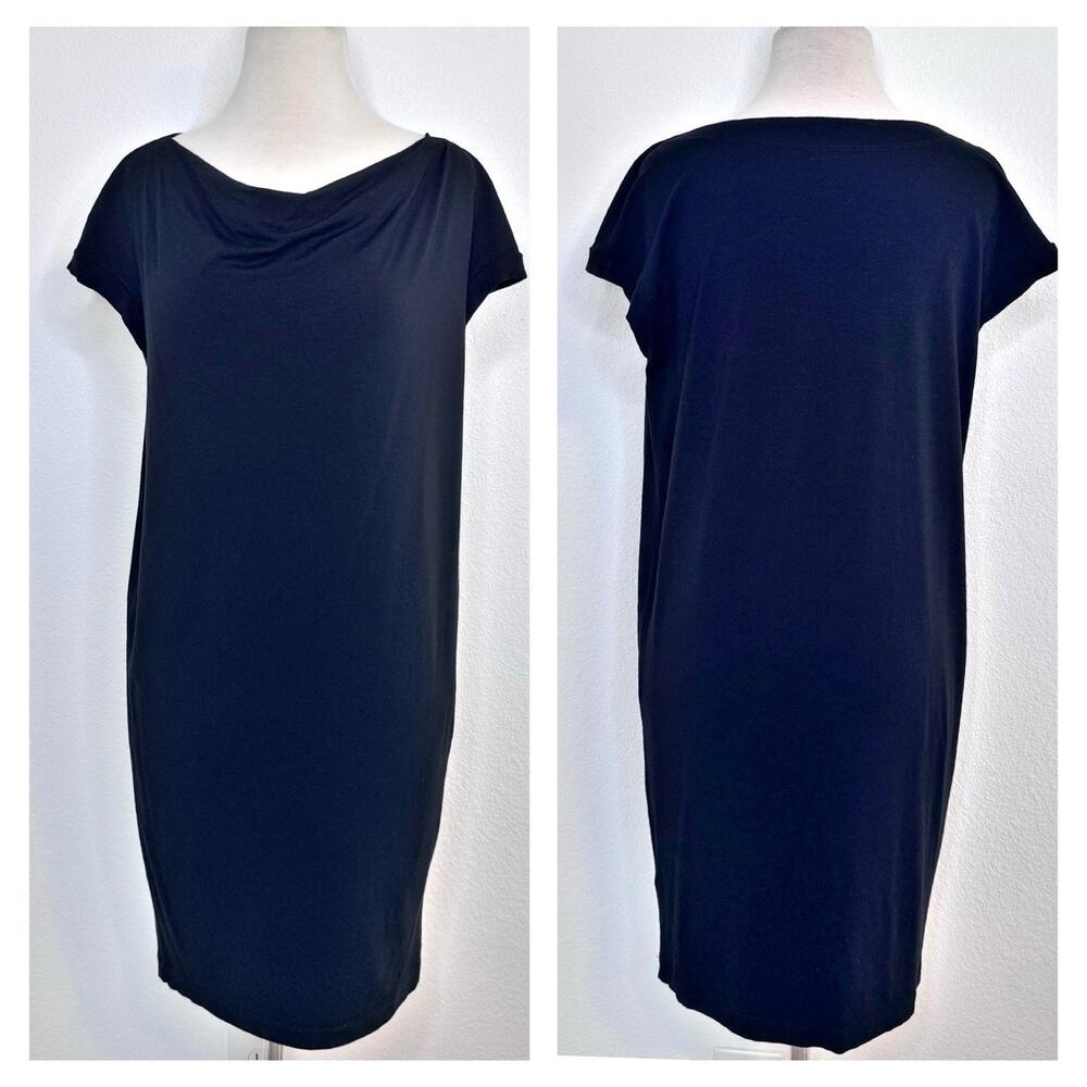 EILEEN FISHER Womens Jersey Draped Neck Dress Size PP (Petite 2-4) Black Stretch